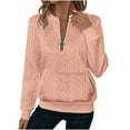 thumbnail image 1 of QQAMB Sweatshirts for Women Jacquard Quarter Zip Loose Long Sleeve with Pockets Fall Winter Pullover Tops Watermelon Red M, 1 of 7