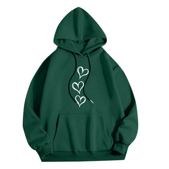 QQAMB Sweatshirts for Women Letter Printed Knit Comfy Drawstring Hoodies Pullover Sweatshirts with Pocket Green S