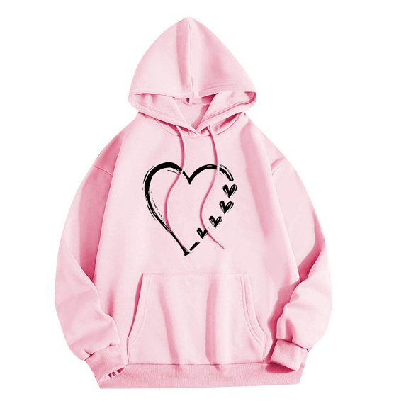 QQAMB Sweatshirts for Women Letter Printed Knit Comfy Drawstring Hoodies Pullover Sweatshirts with Pocket Pink M