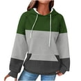 thumbnail image 1 of QQAMB Sweatshirts for Women Waffle Color Block Drawstring Long Sleeve Hoodies Sweatshirts with Pocket Green 2XL, 1 of 5