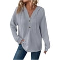 thumbnail image 1 of QQAMB Sweatshirts for Women Waffle Knit V-Neck Button Solid Color Drawstring Fall Trendy Thin Hoodies Sweatshirts, 1 of 7