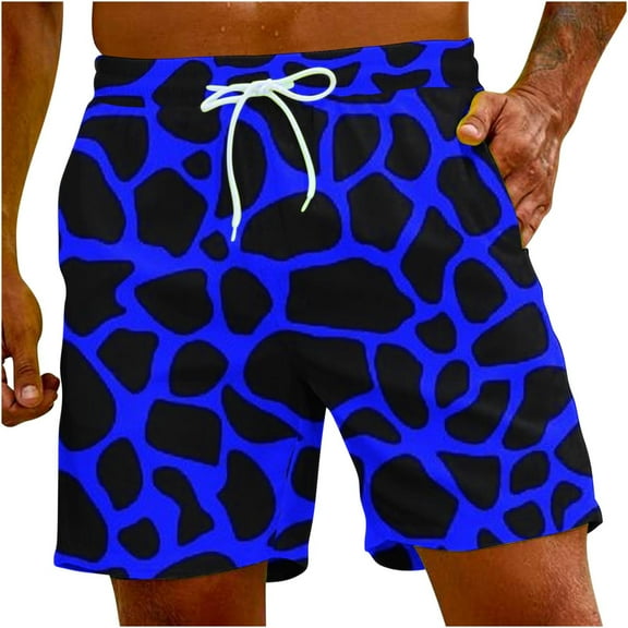 QQAMB Swimming Trunks for Men Drawstring Leopard Printed Elastic Waist Bathing Suits Hawaiian Beach Shorts with Pockets Dark Blue 4XL