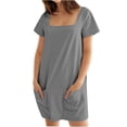 thumbnail image 1 of DeHolifer T-Shirt Dress Women Summer Short Sleeve Square Neck Mini Dress Casual Cute Shift Vacation Beach Dress with Pockets Gray S, 1 of 2