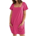 thumbnail image 1 of DeHolifer T-Shirt Dress Women Summer Short Sleeve Square Neck Mini Dress Casual Cute Shift Vacation Beach Dress with Pockets Hot Pink L, 1 of 2