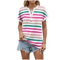 thumbnail image 1 of QQAMB T-Shirts for Women V-Neck Button Short Sleeve Graphic Tees Loose Pullover Basic Tops Pink 2XL, 1 of 8