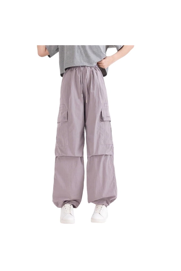 Teen Girls Cargo Pants Baggy Wide Leg Elastic Waisted Solid Color Streetwear Cargo Pants with Pockets,11 Years