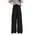 thumbnail image 1 of QQAMB Teen Girls Cargo Pants Baggy Wide Leg Elastic Waisted Solid Color Streetwear Cargo Pants with Pockets,11 Years, 1 of 8