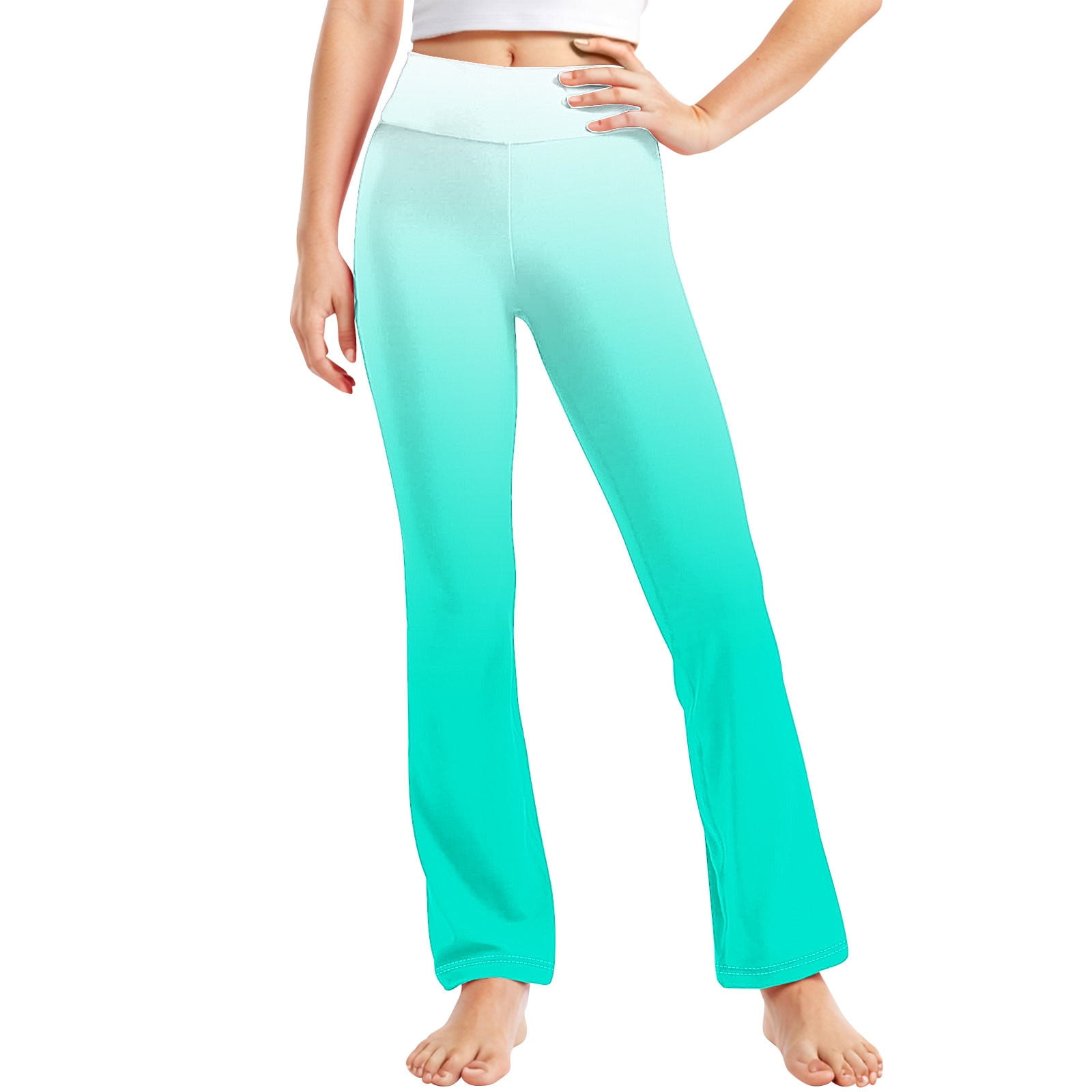 QQAMB Teen Girls Yoga Pants Gradient Flare Leggings Kids Preppy High ...