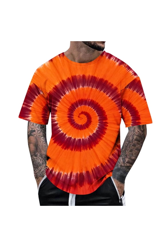Tie Dye Shirt for Men Plus Size Colorful Graphic T-Shirts Summer Lightweight Oversized Tee Tops Orange M