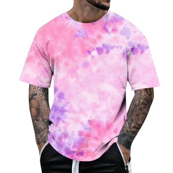 QQAMB Tie Dye Shirt for Men Plus Size Colorful Graphic T-Shirts Summer Lightweight Oversized Tee Tops Pink M
