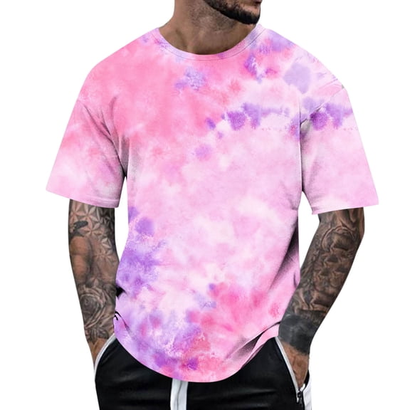 QQAMB Tie Dye Shirt for Men Plus Size Colorful Graphic T-Shirts Summer Lightweight Oversized Tee Tops Pink M