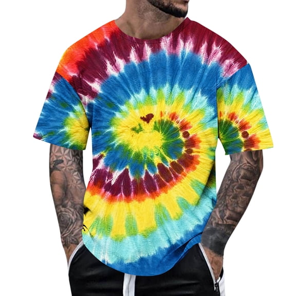 QQAMB Tie Dye Shirt for Men Plus Size Colorful Graphic T-Shirts Summer Lightweight Oversized Tee Tops Sky Blue 3XL