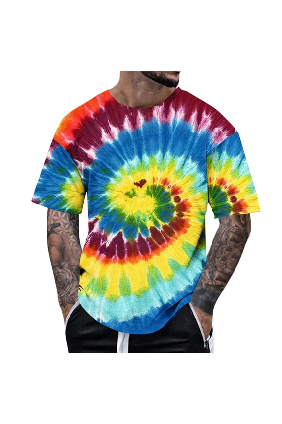 Tie Dye Shirt for Men Plus Size Colorful Graphic T-Shirts Summer Lightweight Oversized Tee Tops Sky Blue 4XL