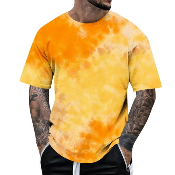 QQAMB Tie Dye Shirt for Men Plus Size Colorful Graphic T-Shirts Summer Lightweight Oversized Tee Tops Yellow M