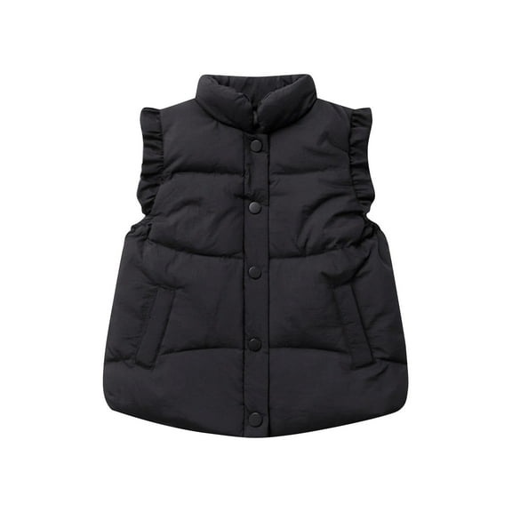 QQAMB Toddler Girls Ruffle Puffer Vest Button Sleeveless Padded Gilet Winter Cute Jackets Outwear
