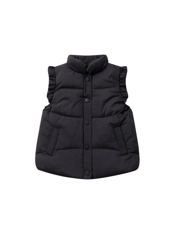 Toddler Girls Ruffle Puffer Vest Button Sleeveless Padded Gilet Winter Cute Jackets Outwear