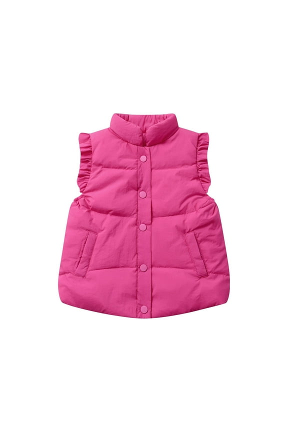 Toddler Girls Ruffle Puffer Vest Button Sleeveless Padded Gilet Winter Cute Jackets Outwear