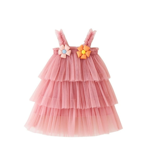 QQAMB Toddler Girls Triple Layer Cake Dress Summer Tulle Tutu Dresses Size 6M-5T