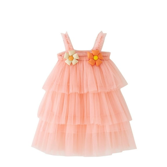 QQAMB Toddler Girls Triple Layer Cake Dress Summer Tulle Tutu Dresses Size 6M-5T