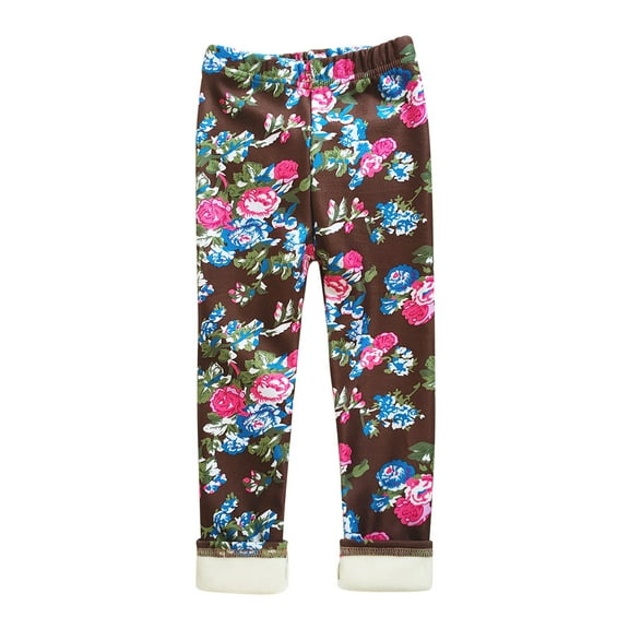 QQAMB Toddler Girls Winter Thick Warm Pant Printing Fleece Lined Legging Ankle Length Tights Stretchy Thermal Leggings