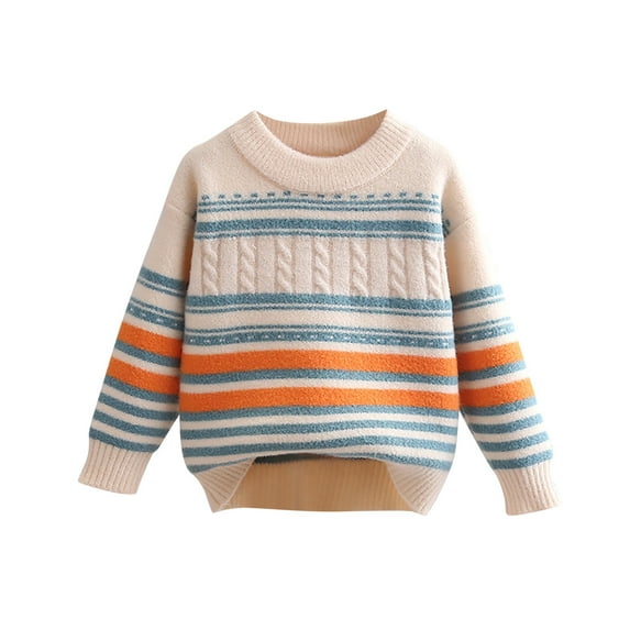 QQAMB Toddler Kids Baby Boys Sweaters Striped Knitted Crewneck Pullover Casual Winter Warm Pullover,5 Years