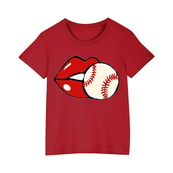 QQAMB Toddler Kids Boys Girls Baseball Print T-Shirts Cute Crewneck Short Sleeve Tee Top
