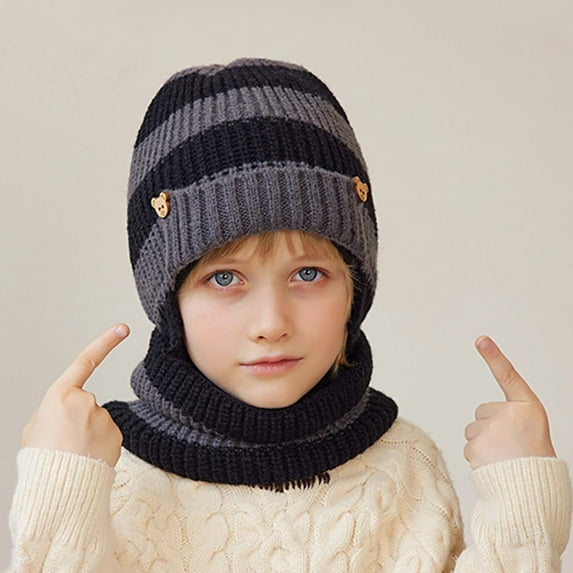 QQAMB Toddler kids Winter Knit Warm Hat neck Scarf Collar Set for Boys & Girls Knitted Fleece Lined for 1-11 Years