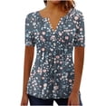 thumbnail image 1 of QQAMB Tops for Women Trendy Floral Short Sleeve Button Up V-Neck Tunic Shirts Casual Summer Plus Size Blouses Multicolor L, 1 of 5