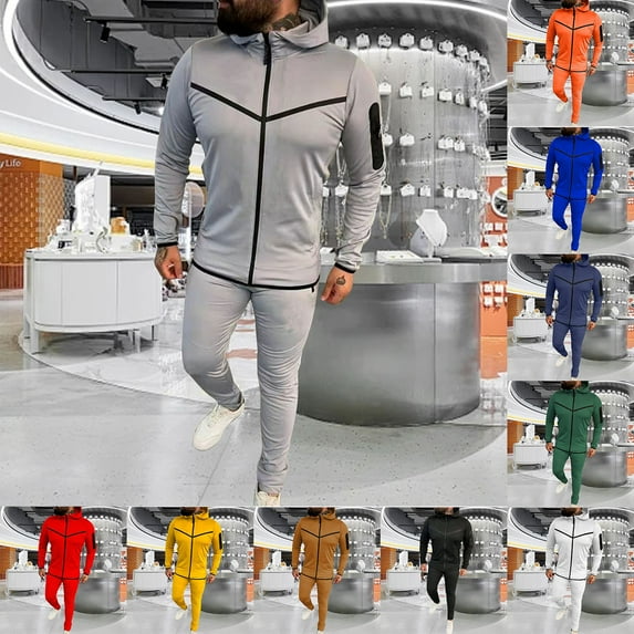 QQAMB Tracksuits for Men Plus Size Solid Color Full Zipper Hoodies Sweatshirt and Pant Athletic 2 Piece Tracksuits