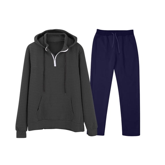 QQAMB Tracksuits for Men Waffle Athletic 2 Piece Sweatsuits Sets Hoodie Jogging Track Sweat Suits Warm Up Outfits