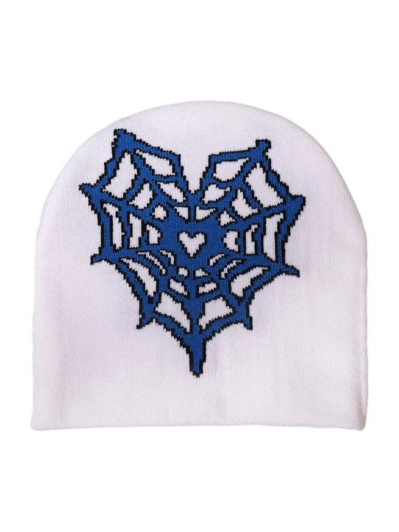 Unisex Knitted Beanie Heart Spider Web Patterned Knitted Hats Winter Outdoors Soft Warm Skull Cap
