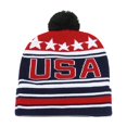 thumbnail image 1 of QQAMB Unisex Stripes and Stars American Americana Flag Knit Beanie Hat with Pom, 1 of 3