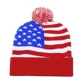 thumbnail image 1 of QQAMB Unisex Stripes and Stars American Americana Flag Knit Beanie Hat with Pom, 1 of 3