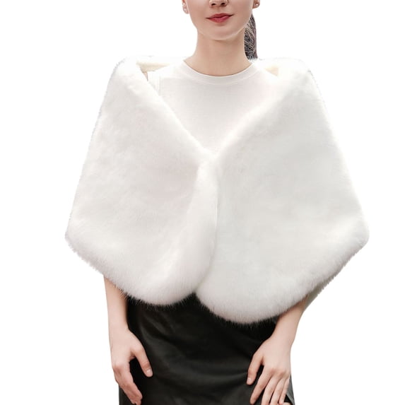 QQAMB Warp for Women Winter Faux Fur Warm Wedding Bride Cloak Cape Shawl Party Dressy Vacation Outdoor Outfits