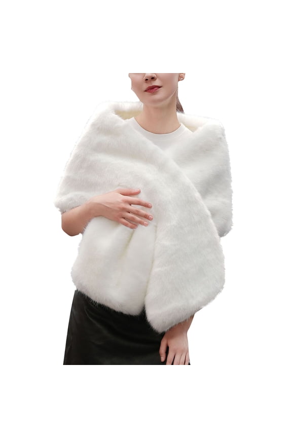 QQAMB Warp for Women Winter Faux Fur Warm Wedding Bride Cloak Cape Shawl Party Dressy Vacation Outdoor Outfits