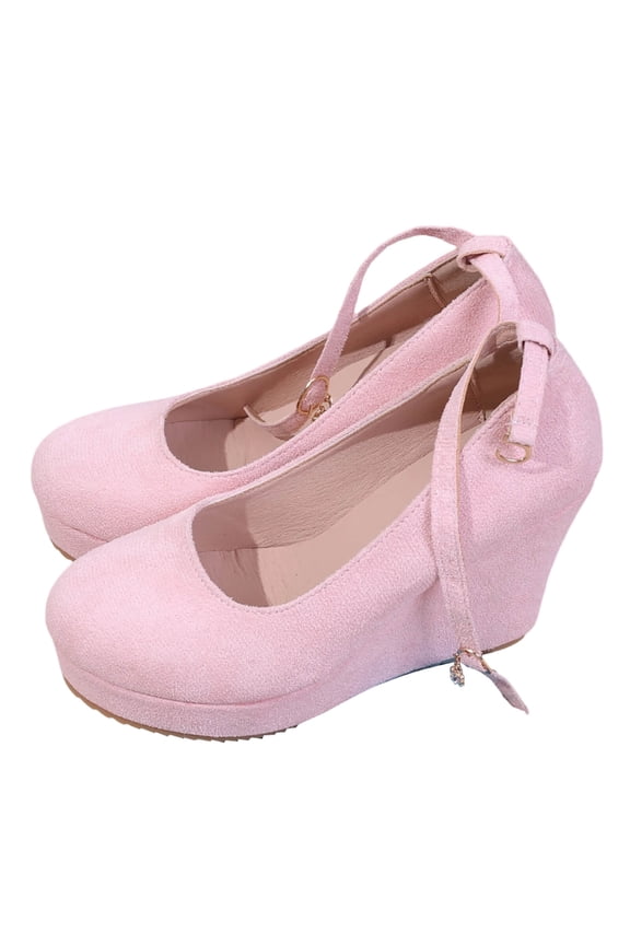 Wedges for Women Closed Round Toe Ankle Strap Platform High Heel Wedge Pumps 6 Inches Dress Shoes