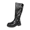 thumbnail image 1 of QQAMB Winter Boots for Women Fashion Side Zip Boot with Buckle Chunky Heel Round Toe Shoes Casual Mid Calf Boots, 1 of 8