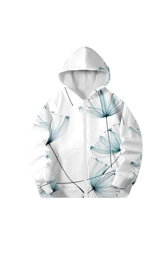 Winter Coat for Girls Lightweight Casual Printed Hoodies Sweatshirts Loose Outwear Coat with Pocket,8 Years