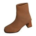 thumbnail image 1 of QQAMB Women Ankle Boots Stretch Knit Pointed Toe Sock Booties Soft Chunky Mid Heel Bootie Slim Pull On Slouch Boot, 1 of 8