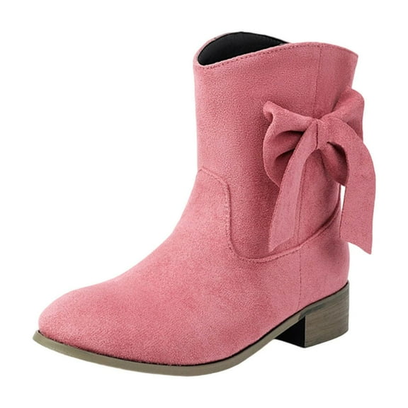 QQAMB Women Bow Detail Short Boots with Chunky Low Heel Ankle Booties for Casual Winter Wear and Outdoor Use