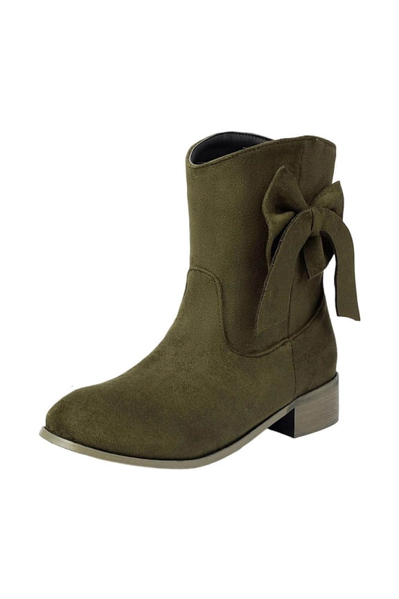 Women Bow Detail Short Boots with Chunky Low Heel Ankle Booties for Casual Winter Wear and Outdoor Use