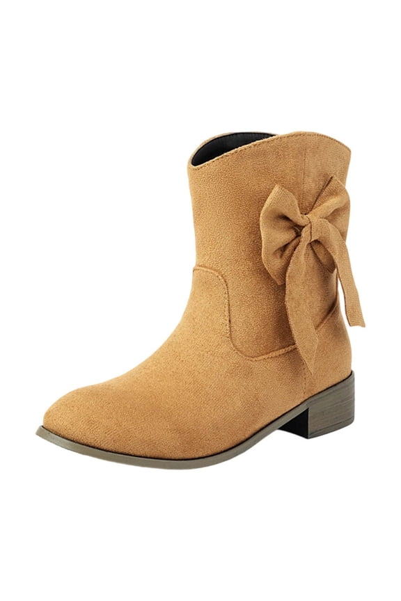 Women Bow Detail Short Boots with Chunky Low Heel Ankle Booties for Casual Winter Wear and Outdoor Use