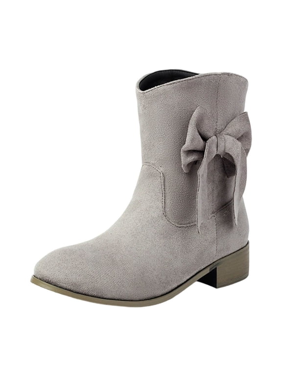 Women Bow Detail Short Boots with Chunky Low Heel Ankle Booties for Casual Winter Wear and Outdoor Use