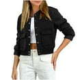 thumbnail image 1 of QQAMB Women Cropped Bomber Jacket Casual Trendy Button Down Varsity Jackets Fall Outfits with Pocket Black 2XL, 1 of 6