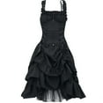 thumbnail image 1 of QQAMB Women Dresses Plus Size Gothic Lace Trim Lace-up Ruffled Cinched Ruched High Low Midi Dress Black 2XL, 1 of 4