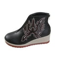 thumbnail image 1 of QQAMB Women Ethnic Ankle Boots Wedge Heel Embroidery Front Elastic Back Zipper Leather Design, 1 of 7