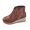 thumbnail image 1 of QQAMB Women Ethnic Ankle Boots Wedge Heel Embroidery Front Elastic Back Zipper Leather Design, 1 of 8