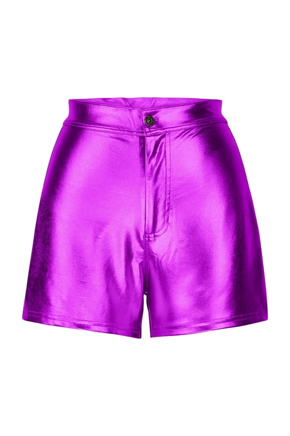 Women Faux Leather Mini Shorts Low Rise Micro Party Rave Club Hot Pants Skinny High Waisted Going Out Bottoms Purple L
