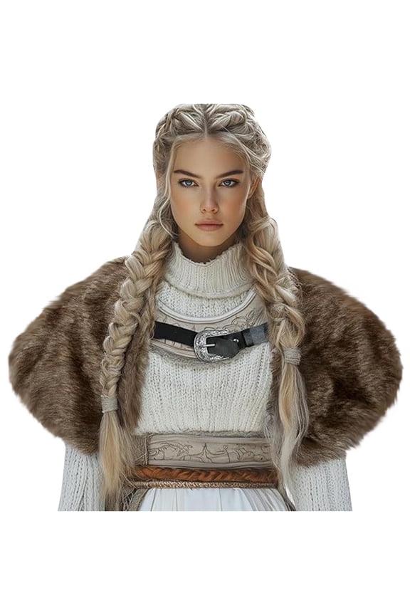 Women Fur Shawl Collar Medieval Faux Fur Mantle Shoulder Wrap for Women Viking Costume Accessory