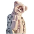 thumbnail image 1 of QQAMB Women Kawaii Bear Ear Thick Knitted Scarf Gloves Beanie Hat 3 in 1 - Balaclava Faux Fur Cute Fleece Sherpa Hat for Cycling, 1 of 5